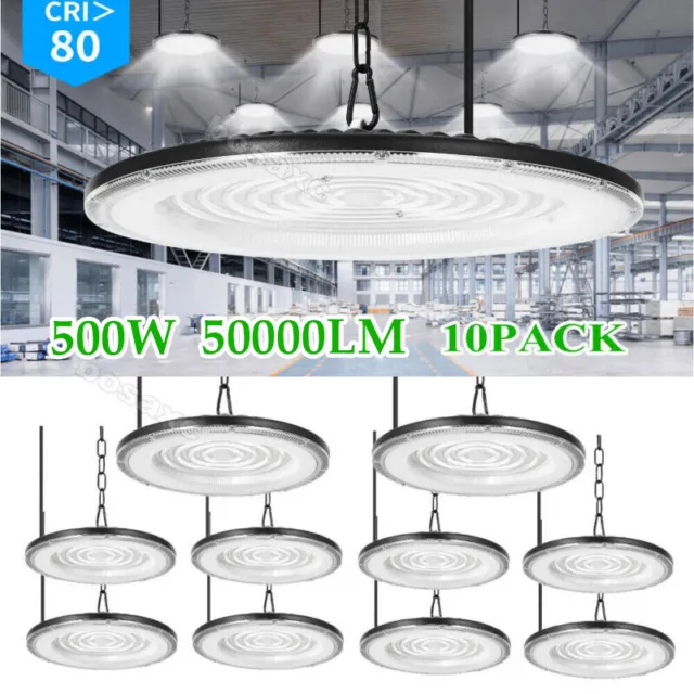 10 Pack 500W UFO Led High Bay Lights Commercial Warehouse Factory Light Fixture