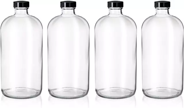 4 Pack - 32Oz Kombucha Brewing Bottles - Boston round Clear Glass Growlers