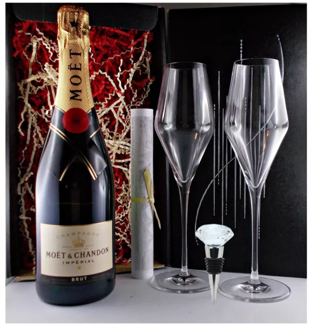 Moet & Chandon Brut Imperial Champagner + 2 Gläser + Flaschenverschluß Geschenk