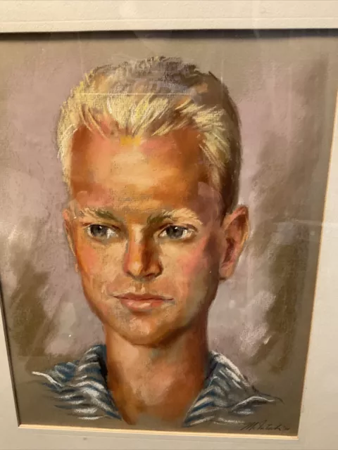 Vintage 1959 Signed McIntosh Young Man Framed Portrait Pastels Gay Interest MCM 2
