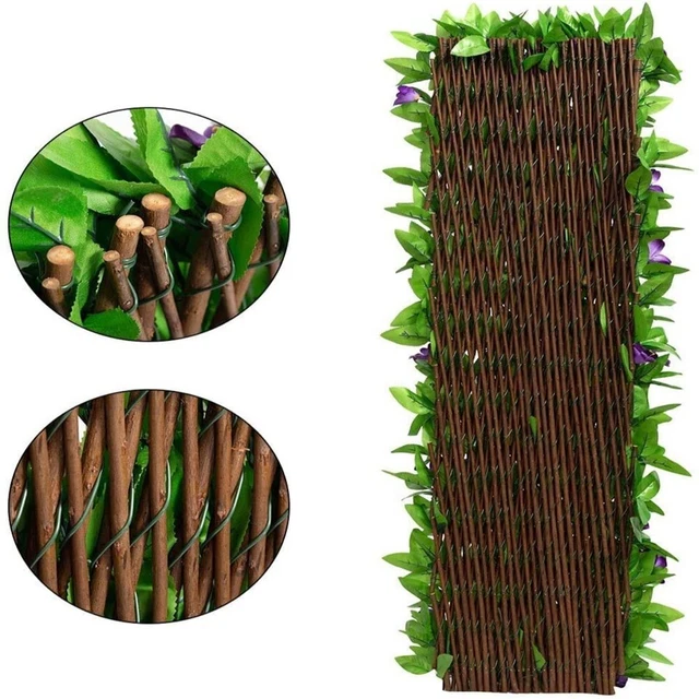 Clôture De Jardin Artificielle Extensible En Bois Avec Feuilles Vertes - Pour Balcon, Terrasse, Intimité, Décoration Extérieure
