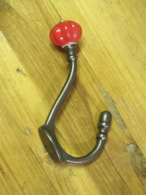 Antique Cast Iron Wall Hooks Handmade Red Pumpkin Coat Towel Hat Hangings Rustic