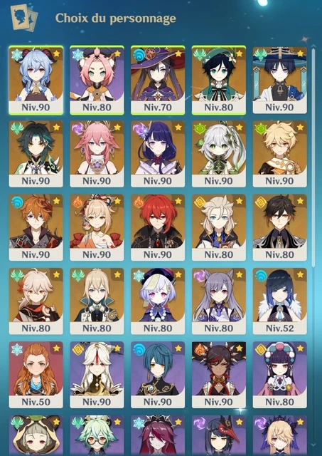 Compte Genshin Impact AR 55 - 15 Personnages 5* - Serveur EU - PC