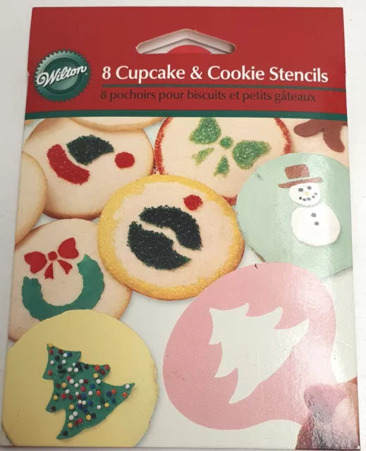 Wilton 8 Cupcake & Cookie Stencils 8 Designs Christmas Theme Tree Wreath Snowman