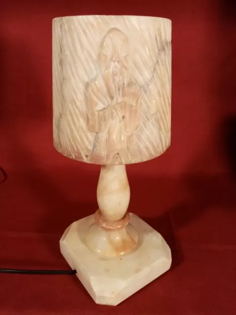 Lampada Da Tavolo In Marmo Giallo Siena Anni '50 Vintage Italia Con Figure Cina