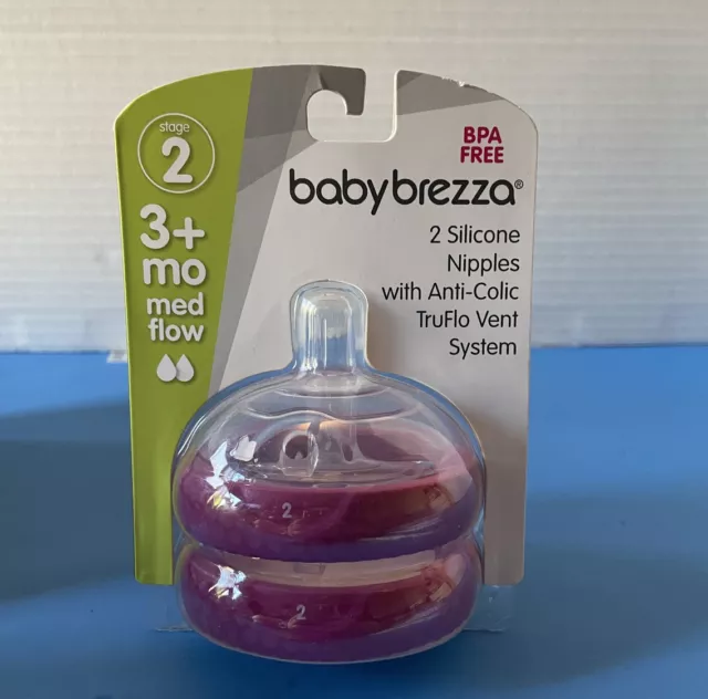 Baby Brezza Stage 2 - 3+ Months Medium Flow Nipples 2 per pack - NEW