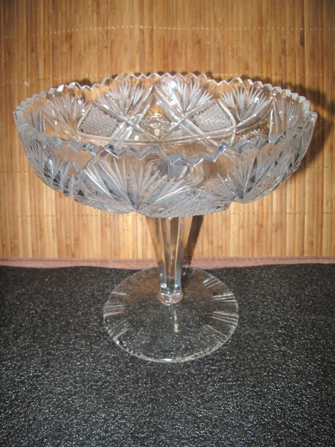 Vintage American Brilliant Cut Crystal Glass Pedestal Compote Bowl STARS FENS