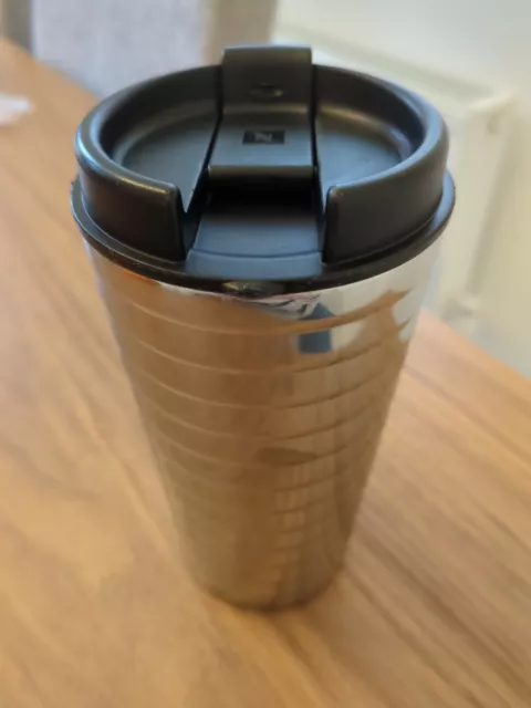 Nespresso Nomad Touch Silver/Metal Travel Mug +Lid.Coffee/Tea. 345ml/11oz.