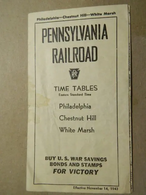 filler WW2 11/14/1943 PRR Pennsylvania Railroad timetable Philadelphia ephemera