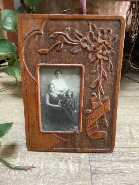 Cadre Photo Ancien En Bois Marron – 18,5 X 10,5 Cm Pour Photo 13,5 X 9 Cm