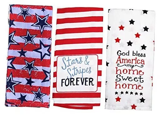 Americana Kitchen Towels Set of 3 Patriotic Dish Towels Decorative 4th of July