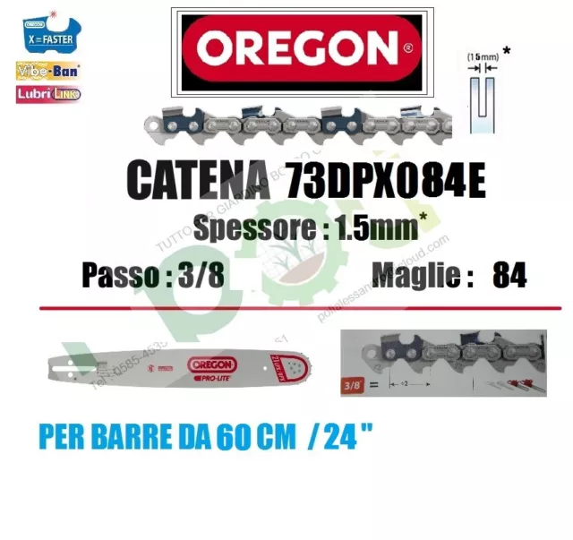 CATENA MOTOSEGA OREGON 73DPX072E - PASSO 3/8 x SPESSORE 1.5mm x 72 MAGLIE  EUR 24,00 - PicClick IT