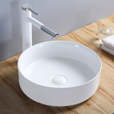 Ceramic Small Round Vessel Sink 14" x 14" For Modern Tiny Bathrooms White