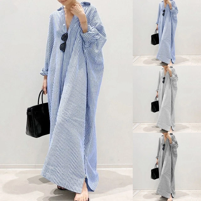 Non Strechung Urlaub Frauenkleid Hemdkleid Ausgebeult Bettwäsche Aus Baumwolle
