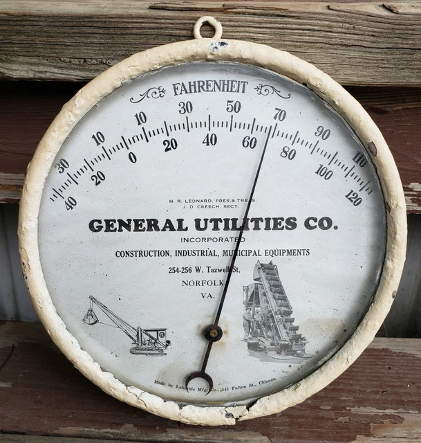Antique Vintage Norfolk VA Round Glass Advertising Thermometer Sign Gas Oil Can