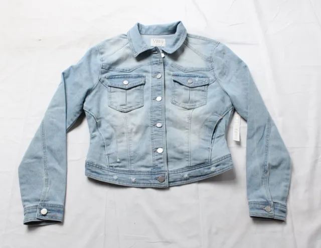 Tinseltown Junior's Distressed Cropped Jean Jacket CG2 Light Wash Blue Large NWT