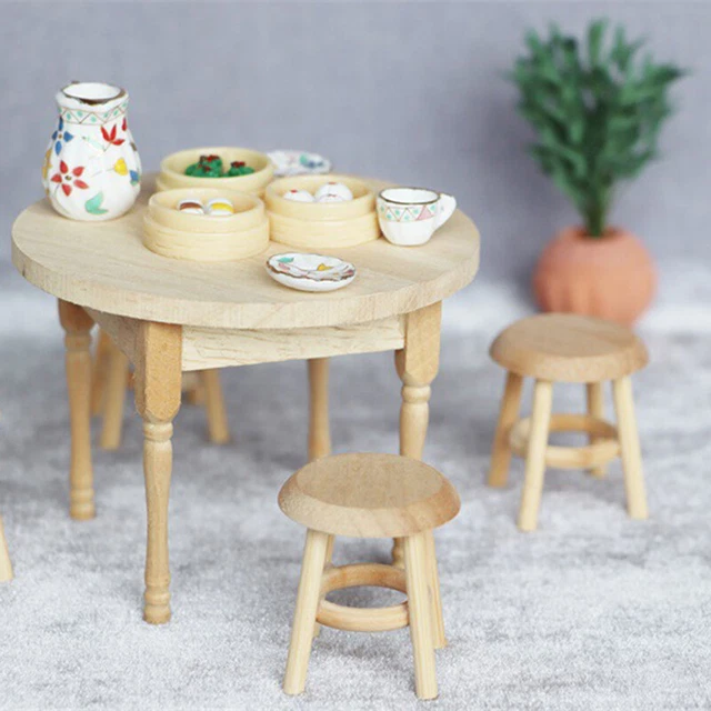 1/12 Dollhouse Miniature Furniture Round Stool Chair for Kids Pretend Play Tj^QU