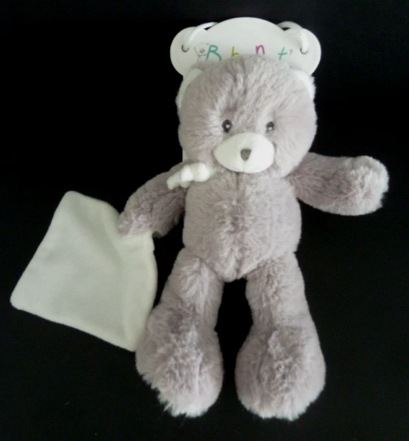 M4. DOUDOU PELUCHE BABY NAT OURS PAP'OURS gris mouchoir blanc 24cm BN0483 - NEUF