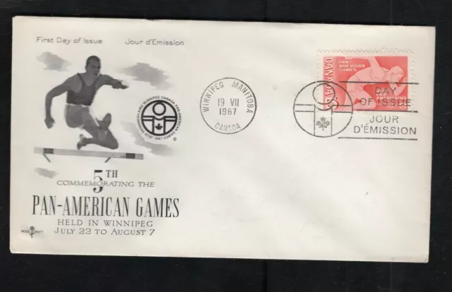 Canada 1967 Pan-Am Games #472 FDC Rosecraft  cachet unaddressed