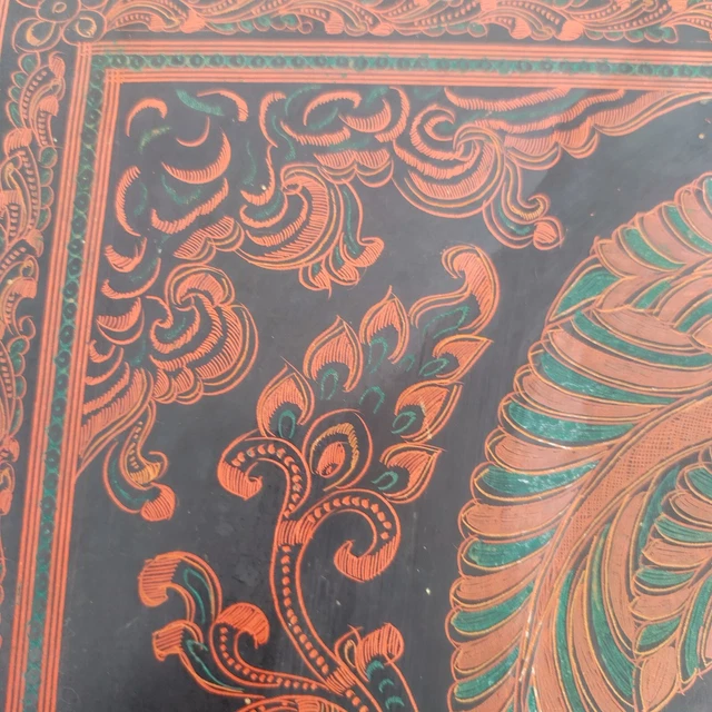 Incredible Antique Burmese Engraved Lacquer Panel 8