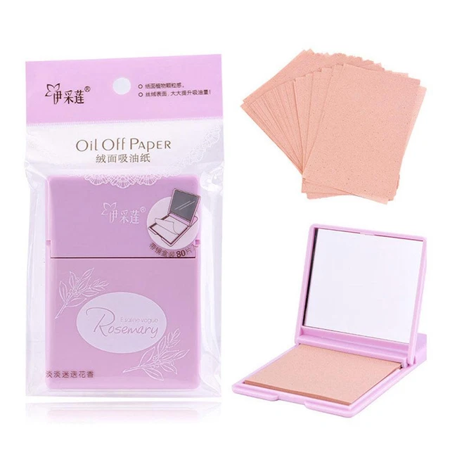 80 hojas/caja de papel absorbente de aceite facial estuche para toallitas faciales rosa con espejo