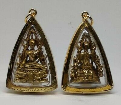 Phra Buddha Chinnarat Brass Statue Gold Micron Pendant Talisman Thai Amulet