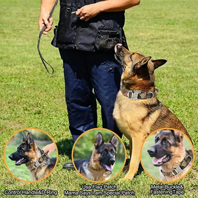 K9 Military Tactical Dog Collar Durable Pet Collar & Retractable Leash Set 3