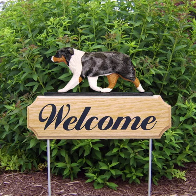 Australian Shepherd Wood Welcome Outdoor Sign Blue Merle