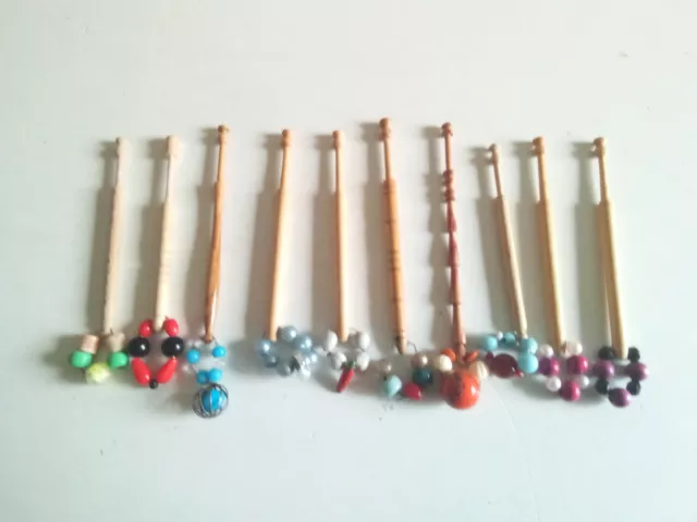 10 Wood Lace Making  Bobbins  Complete With Spangles  9