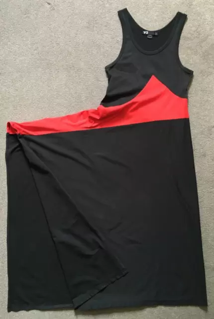 Y-3 YOHJI YAMAMOTO ADIDAS Black Red Cotton Asymmetrical Sleeveless Dress