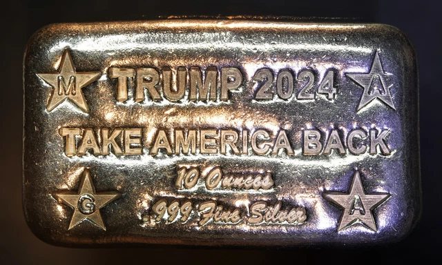 ONE MAGA TRUMP 2024 Take American Back 10oz 999 FINE Silver bar C3592