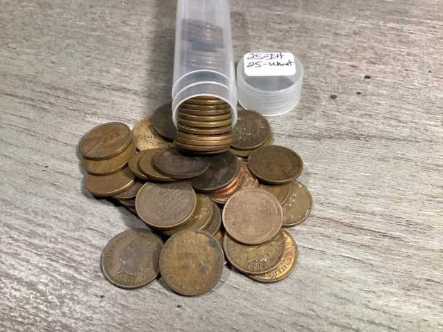 1-Mixed Roll Of 25-Indian Head & 25-Wheat Cents-Mix Of 50 Coins-082223-0063