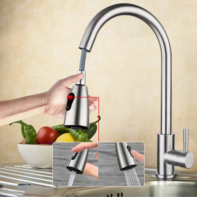 COMMERCIAL KITCHEN SINK Faucet Pull Out Sprayer Mixer Tap Brushed