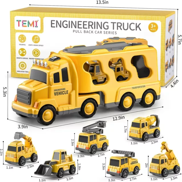 Construction Truck Toys Cars for Toddlers 3-5 - 7-in-1 Friction Power Vehic