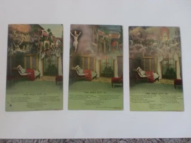 THE HOLY CITY 3 x Vintage Colour Postcards Bamforth Song Hymn Religious 4525