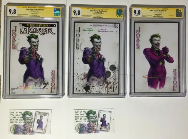Joker Year of The Villain 1 (Lot of 3) Clayton Crain "CRAINBOW " Signed 9.8 DC