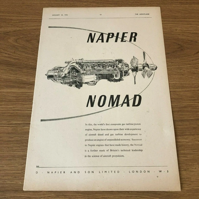 (STA1) Advert 11x8" D. Napier And Sons Limited, Napier Nomad Gas Turbine Engine