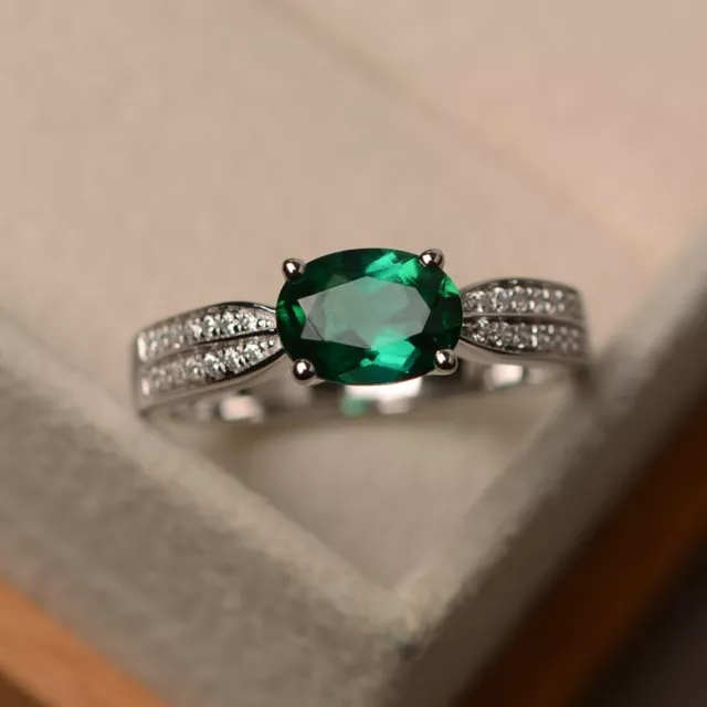 3CT Emerald Engagement Ring 18K White Gold Plated Lab Created ring