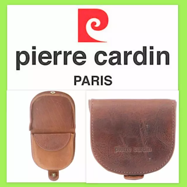 Pierre Cardin Italian Leather Coin Purse Genuine Wallet RFID Protection - Cognac