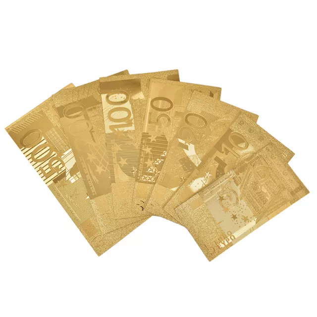 7X Euro Banknote Gold Foil Paper Money Crafts Collection Bank DIY Currenc YK