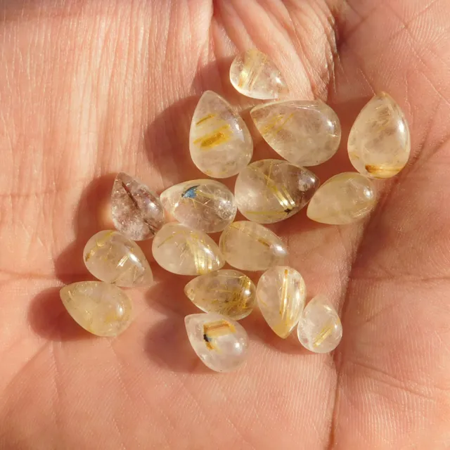 Natural Golden Rutile Pear 4x6 mm to 18x25 mm Cabochon Loose Gemstone Lot