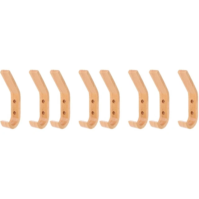 8 Pcs single coat hanger Coat Plant Hooks Wall Mounted Key Holder Wooden