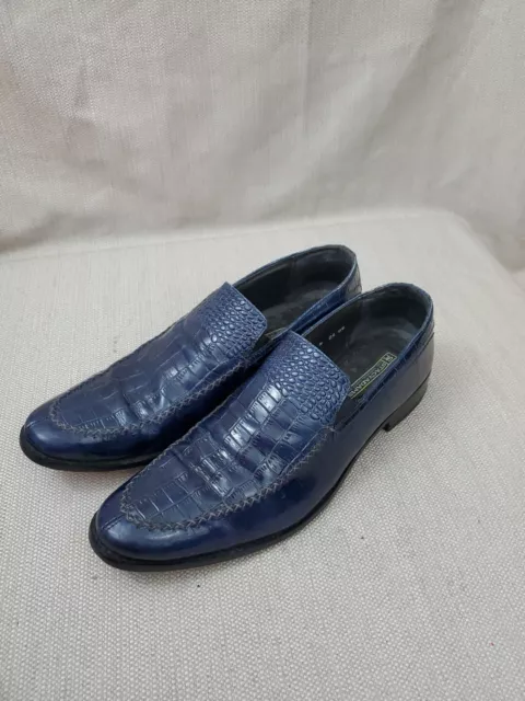 Stacy Adams Dress Shoes Mens 11 M Blue Crocodile Stamped Leather Slip On Loafers