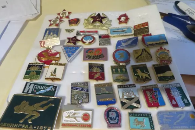 38 Russian Badges, Pins All Different From The 1970'S Nos Soviet Ussr