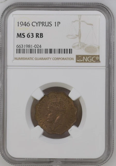 Zypern 1 Platte 1946 - Ngc Ms63Rb