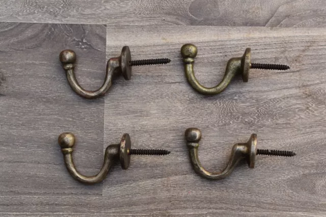 Vintage salvage cast Brass coat bath robe hanger library school acorn hook 4 pcs