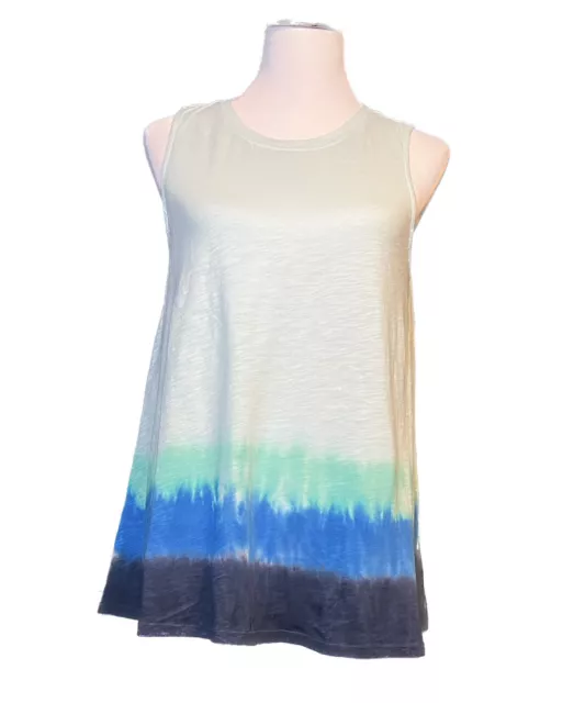 INC International Concepts Cotton Tank Tee Large Green Blue Tie Dye Ombré Top