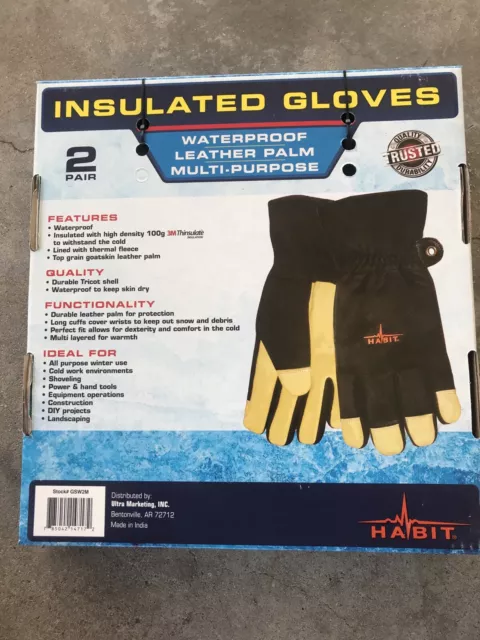 Habit gants isolés peau de chèvre imperméable polaire thermique 2 paires NEUF 2