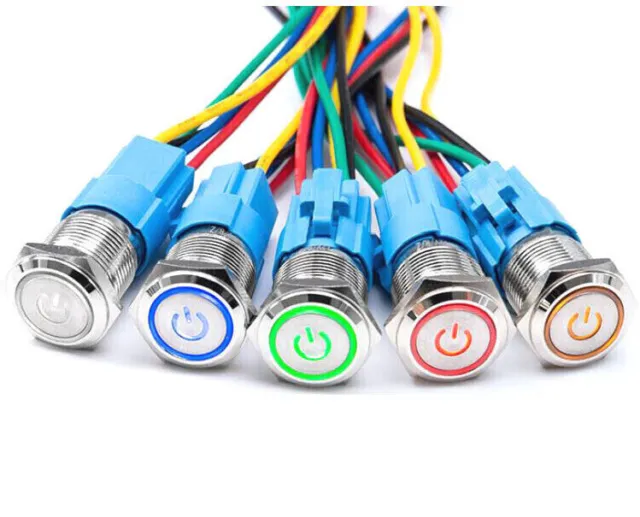 LED POWER ON/OFF Black/Stainless Steel Push Button Switch w/Harness US ...