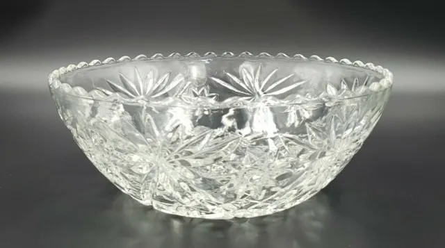 Anchor Hocking Prescut Clear Large 8 3/4" Scalloped Pressed Glass Serving Bowl